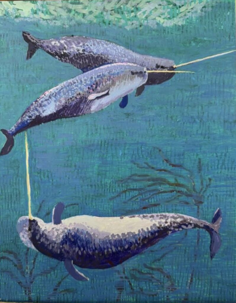 Narwhals, painting by Jane Carr